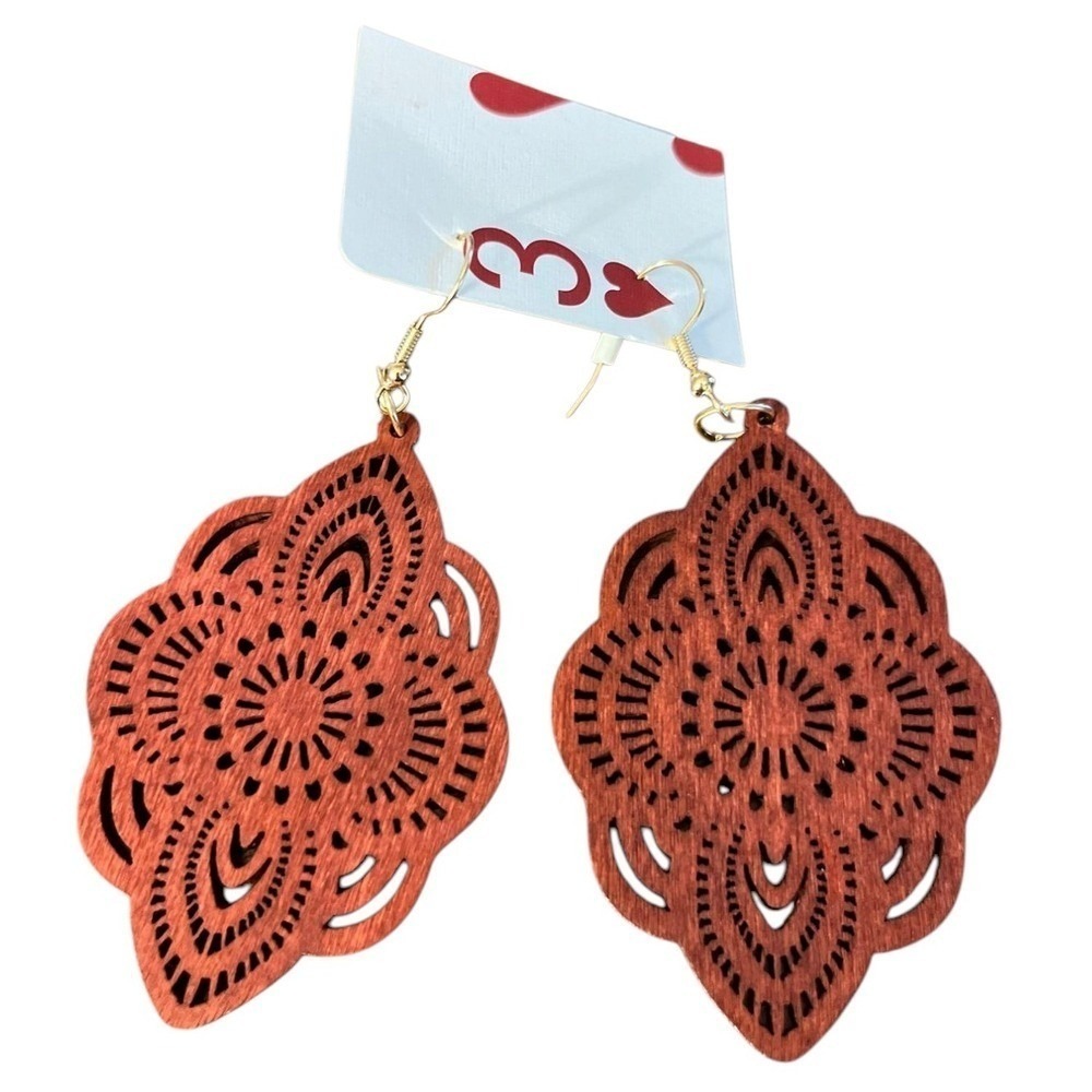 Dangle Earrings Bohemian Style Wood Cutout Lightweight Statement Earrings‎